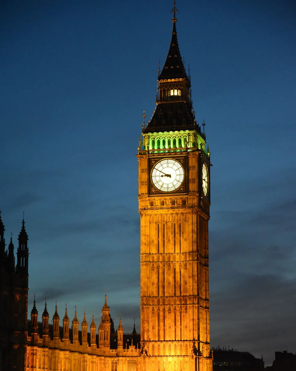 Big Ben and the Houses of Parliament lit up at night, London